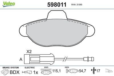 Juego de balatas de freno VALEO 598011