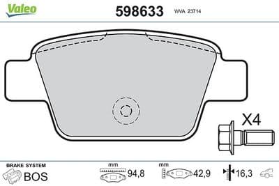 Juego de balatas de freno VALEO 598633
