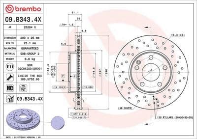 Disco de freno BREMBO 09.B343.4X