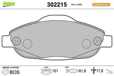 Juego de balatas de freno VALEO 302215