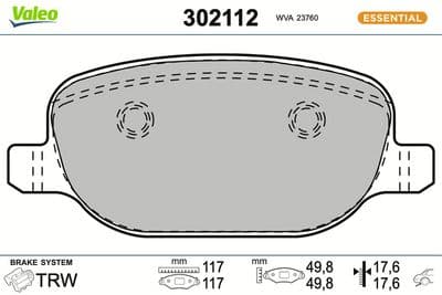 Juego de balatas de freno VALEO 302112