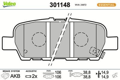 Juego de balatas de freno VALEO 301148