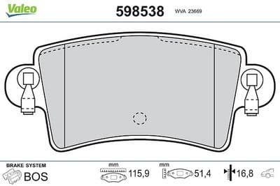 Juego de balatas de freno VALEO 598538