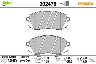 Juego de balatas de freno VALEO 302476