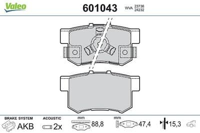 Juego de balatas de freno VALEO 601043