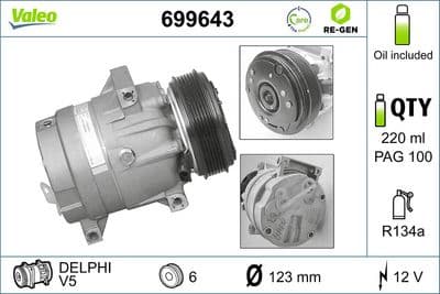 Compresor, aire acondicionado VALEO 699643