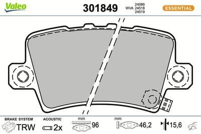 Juego de balatas de freno VALEO 301849