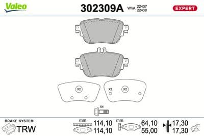 Juego de balatas de freno VALEO 302309A