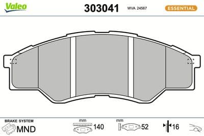 Juego de balatas de freno VALEO 303041