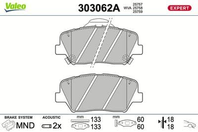 Juego de balatas de freno VALEO 303062A