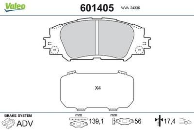 Juego de balatas de freno VALEO 601405