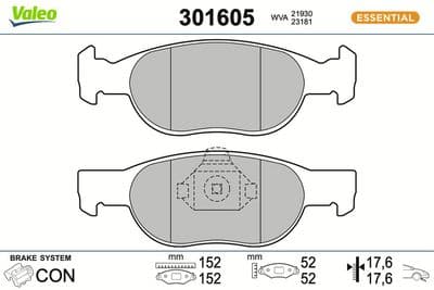 Juego de balatas de freno VALEO 301605