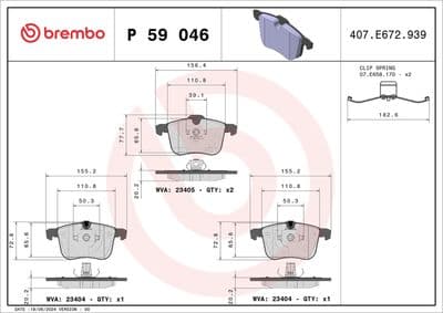 Juego de balatas de freno BREMBO P 59 046