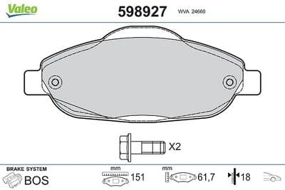 Juego de balatas de freno VALEO 598927