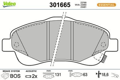 Juego de balatas de freno VALEO 301665