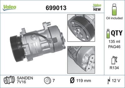 Compresor, aire acondicionado VALEO 699013