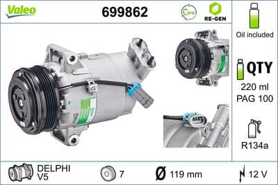 Compresor, aire acondicionado VALEO 699862