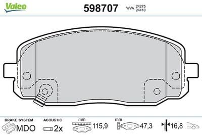 Juego de balatas de freno VALEO 598707