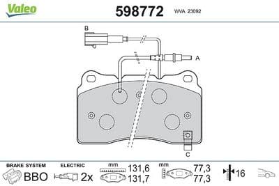 Juego de balatas de freno VALEO 598772