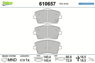 Juego de balatas de freno VALEO 610657