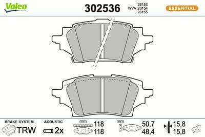 Juego de balatas de freno VALEO 302536