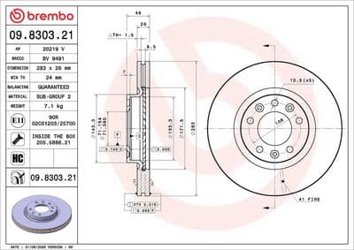 Disco de freno BREMBO 09.8303.21