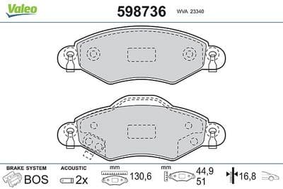Juego de balatas de freno VALEO 598736