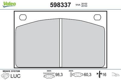 Juego de balatas de freno VALEO 598337