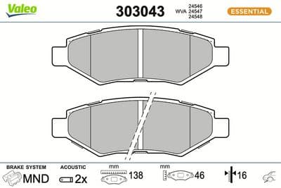 Juego de balatas de freno VALEO 303043