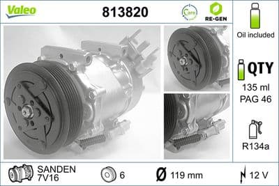 Compresor, aire acondicionado VALEO 813820