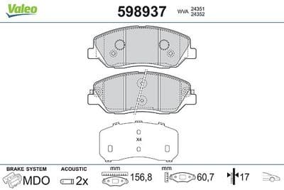 Juego de balatas de freno VALEO 598937