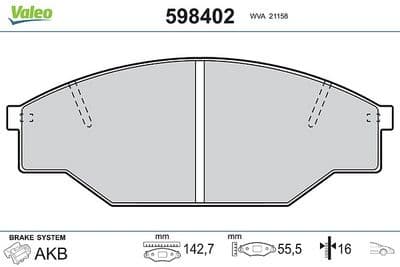 Juego de balatas de freno VALEO 598402