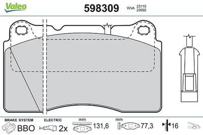 Juego de balatas de freno VALEO 598309