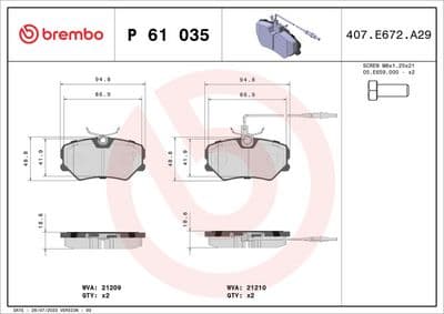 Juego de balatas de freno BREMBO P 61 035