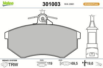 Juego de balatas de freno VALEO 301003