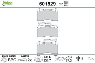 Juego de balatas de freno VALEO 601529