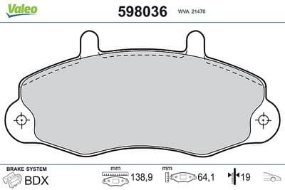 Juego de balatas de freno VALEO 598036