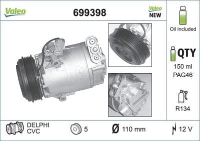 Compresor, aire acondicionado VALEO 699398