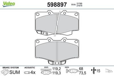 Juego de balatas de freno VALEO 598897
