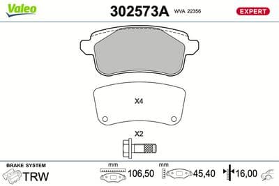 Juego de balatas de freno VALEO 302573A