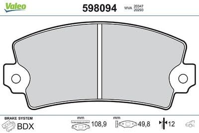 Juego de balatas de freno VALEO 598094