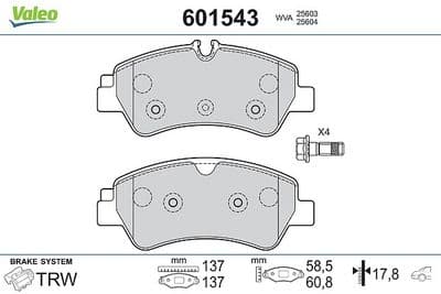 Juego de balatas de freno VALEO 601543