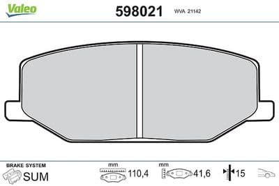 Juego de balatas de freno VALEO 598021