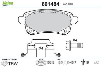 Juego de balatas de freno VALEO 601484