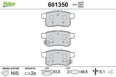 Juego de balatas de freno VALEO 601350
