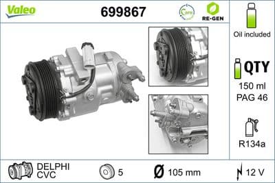 Compresor, aire acondicionado VALEO 699867