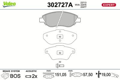 Juego de balatas de freno VALEO 302727A