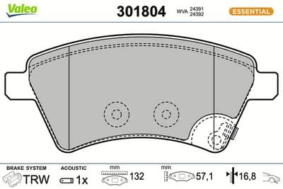 Juego de balatas de freno VALEO 301804