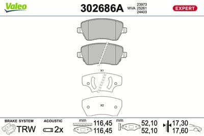 Juego de balatas de freno VALEO 302686A