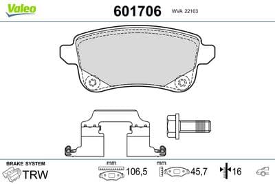 Juego de balatas de freno VALEO 601706